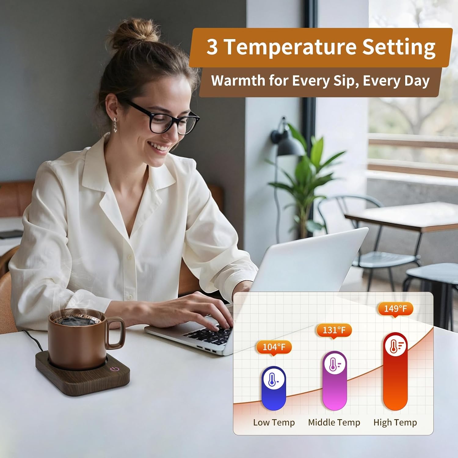 VOBAGA Coffee Mug Warmer for Desk with Auto Shut Off & 3-Temp Settings, Coffee Cup Warmer with Smart Safety Alert Home Office Accessory