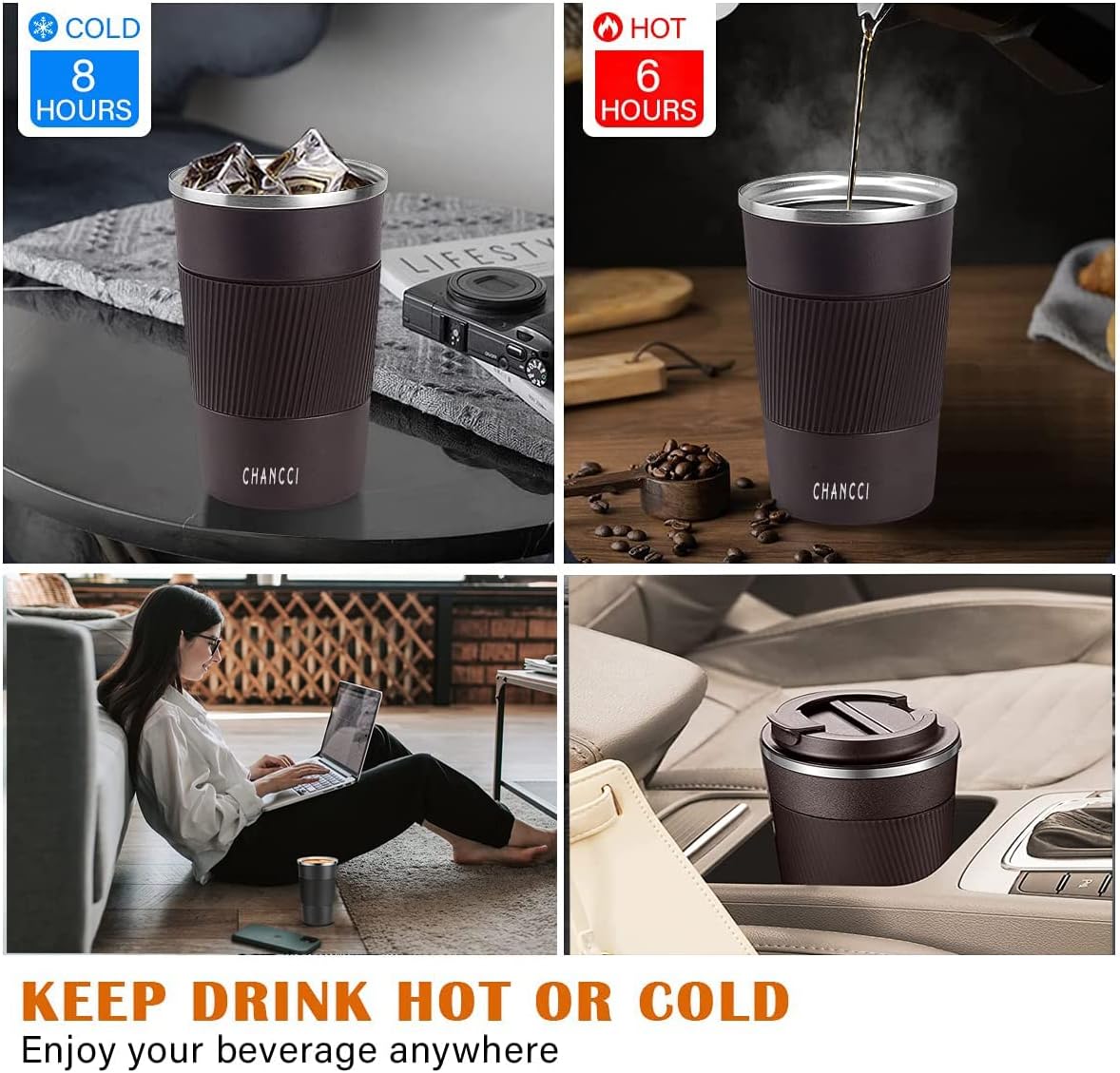 16oz Travel Coffee Mug Spill Proof, Insulated Coffee Mug with Lid, Leakproof Coffee Tumbler, Stainless Steel Vacuum Coffee Cup for Hot/Cold Drinks