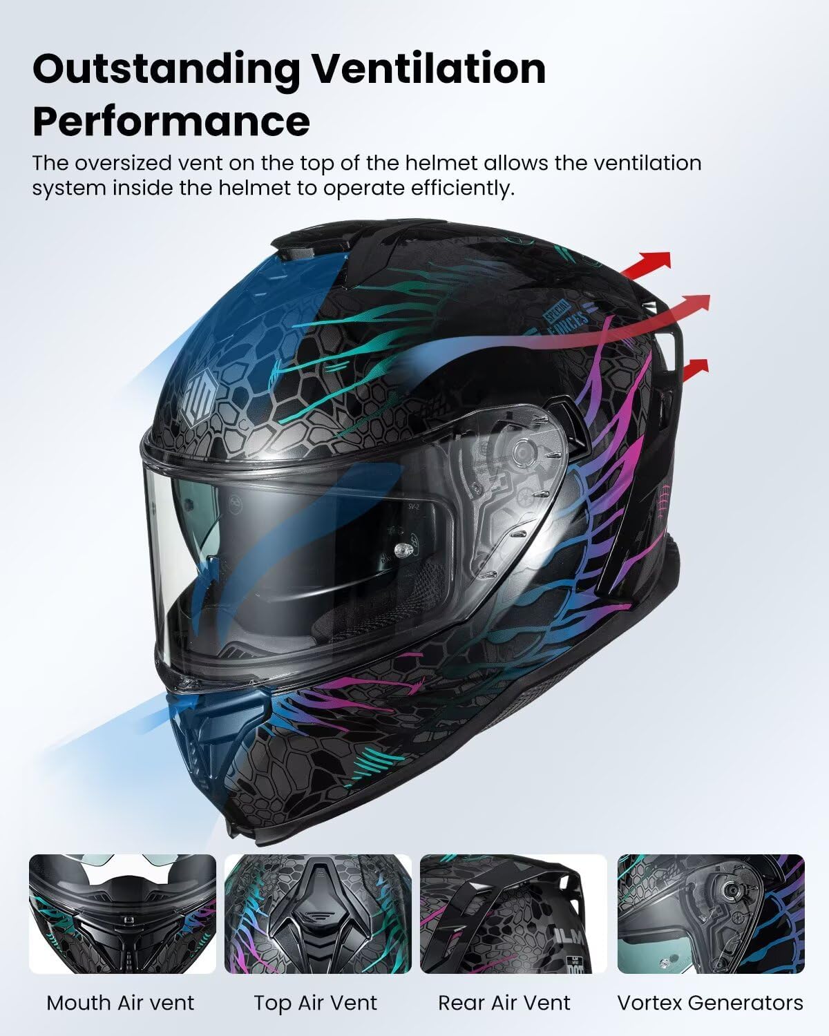ILM Motorcycle Helmets DOT ECE Dual Visor Street Racing Helmet Full Face Powersports Cascos for Men Women Model MF567(Cobra Camaleon Gold, L)