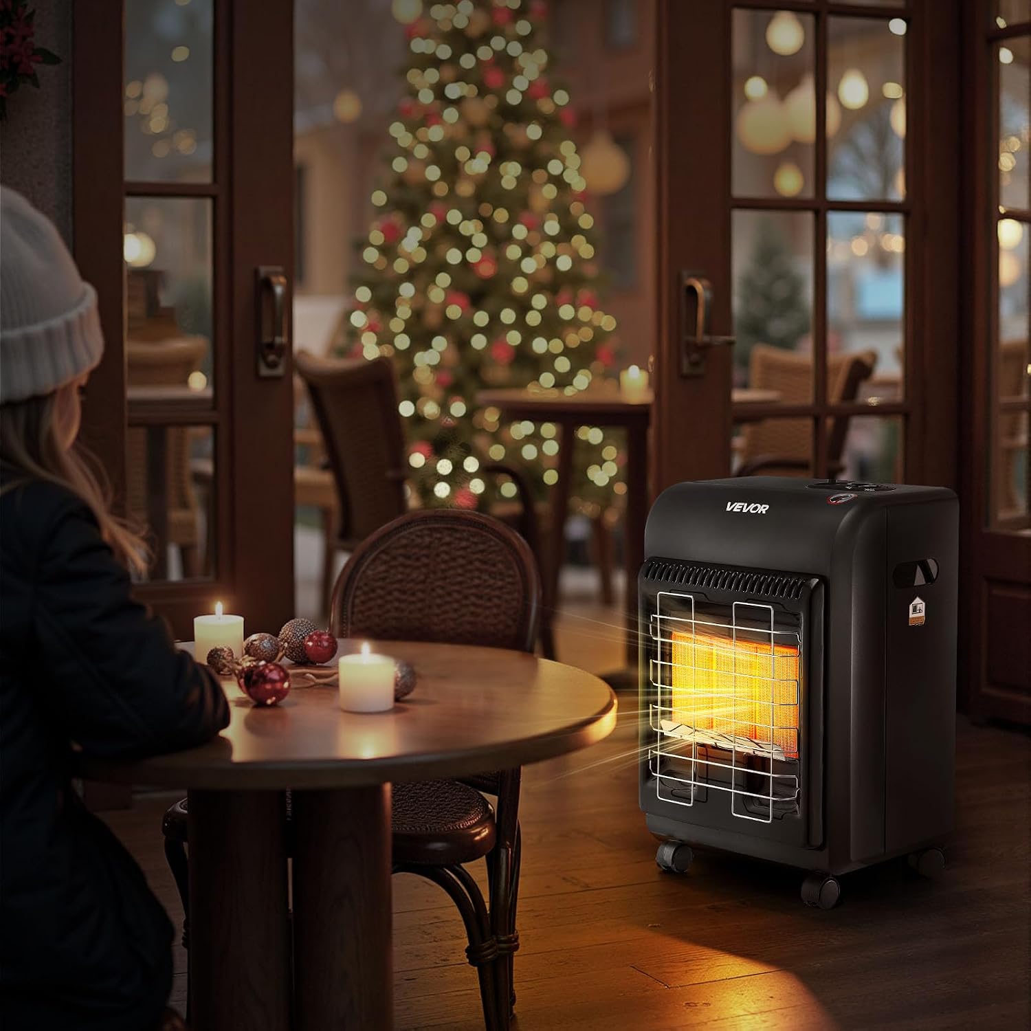 VEVOR Propane Heater, 6000 to 18000 BTU Propane Cabinet Heater with 3 Modes Temp Settings & Tip-over Protection, Garage Radiator Heat up to 450 Sq.Ft