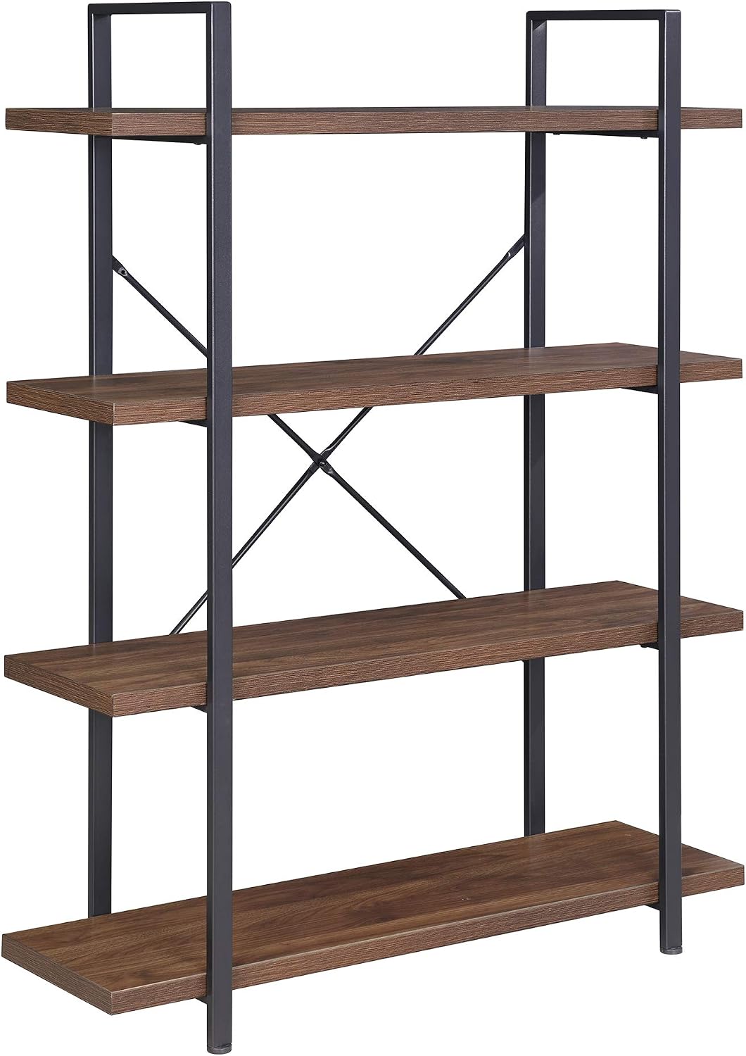 BELLEZE 4 Tier Modern Rustic Industrial Bookshelf, Open Wide Office Etagere Book Shelf