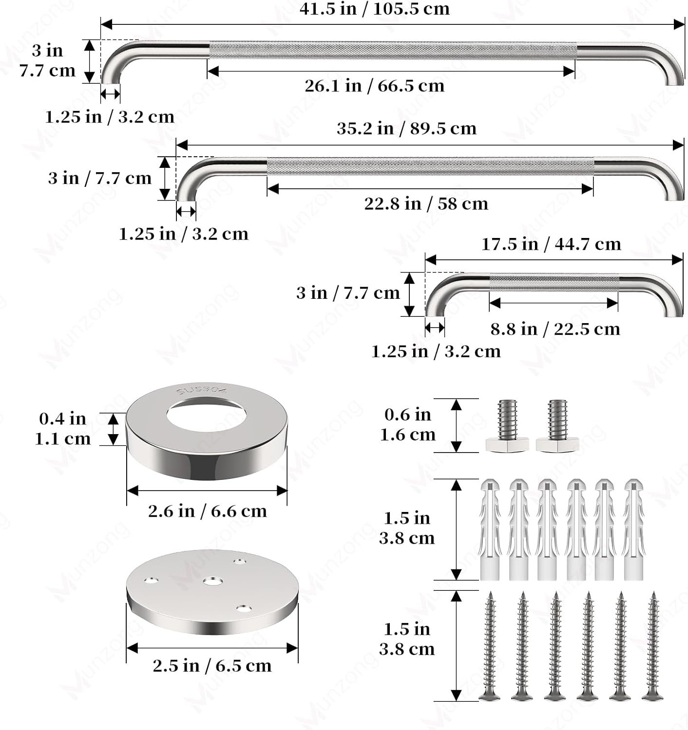 Munzong 3 Pack Commercial Handicap Grab Bars 18" 36" 42" Brushed Nickel | Bathroom Grab Bar for Shower 1.25" Diameter Anti Slip Bathroom Balance Bar Safety Hand Rail for Elderly Injury Senior