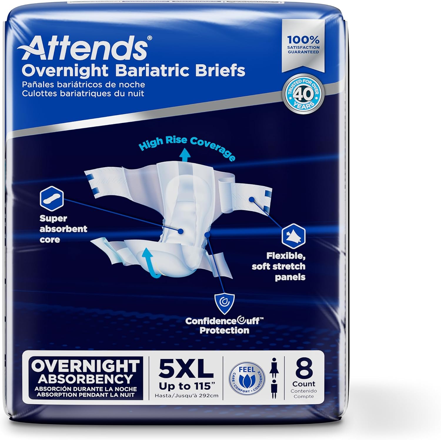 Attends Bariatric Incontinence Disposable Briefs, XX-Large, 63"-70" Waist with Tab Closures, Ultimate Absorbency, Dry-Lock Containment Core and ConfidenceCuff Leakage Protection, 2XL 48ct Case