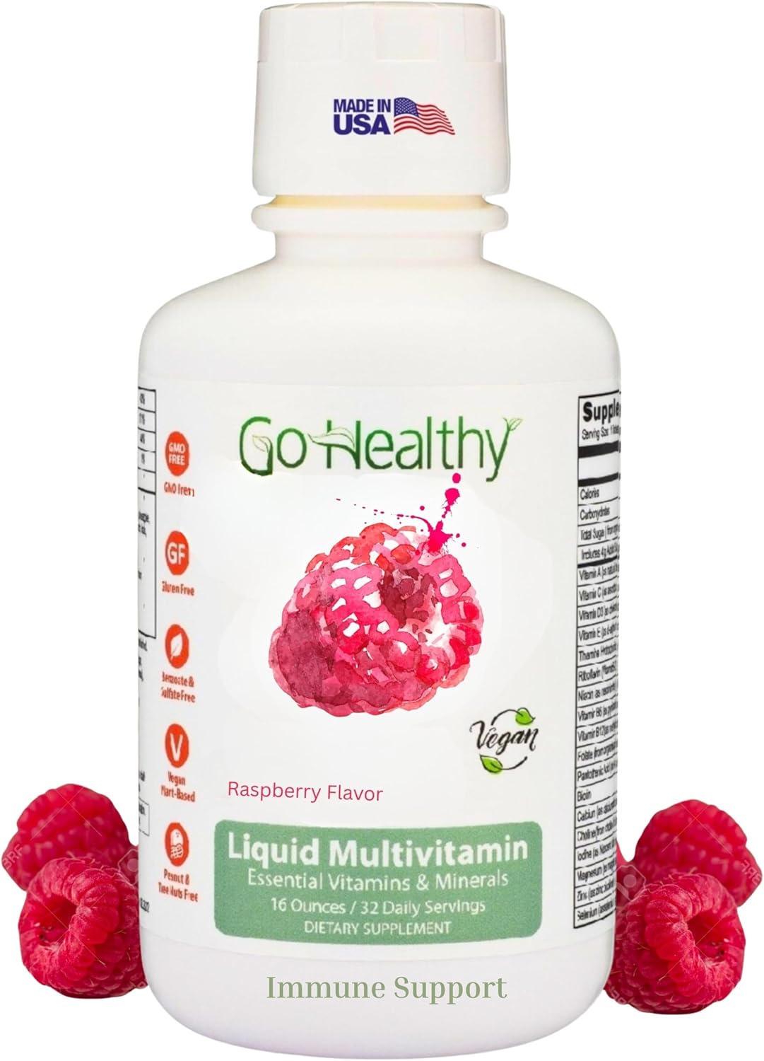 Go Healthy Liquid Multivitamin for Women, Men, Teens | Vegan Vitamin & Mineral Supplement | High Absorption | Premium Liquid Formula | Immune Support | Peach Mango Flavor | 32 Servings