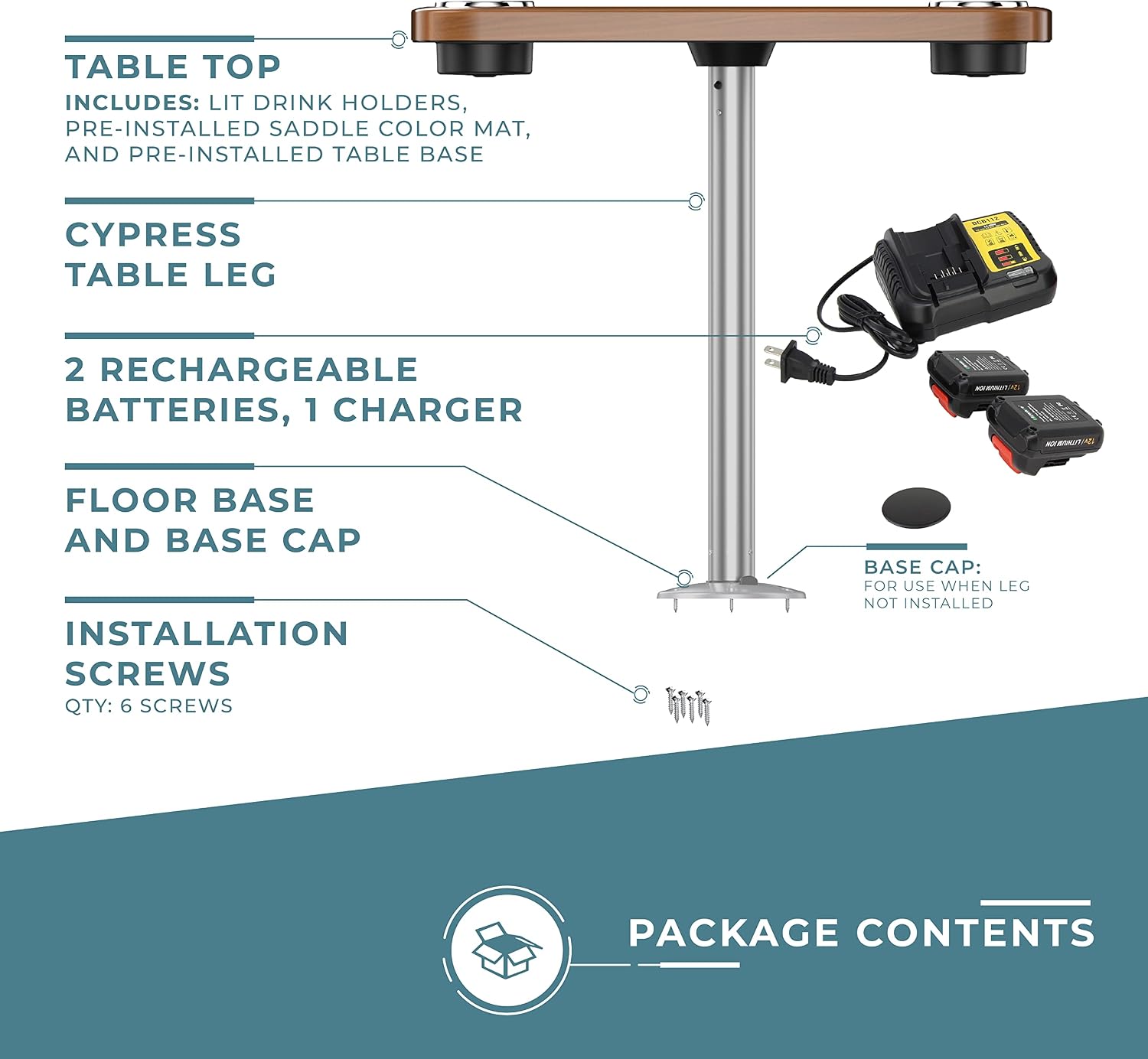 Manufacturers' Select Battery Op Lit Marine Boat Table Leg Set. Large Top with Blue LED Drink Holder. Pontoon Accessories