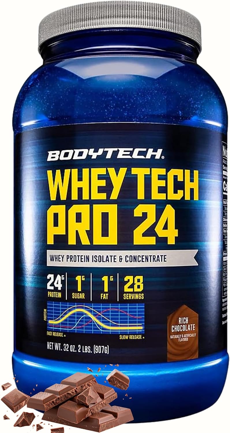 BodyTech Whey Protein Isolate Powder, Rich Chocolate, 5 LB, 71 Servings | 24G per Serving, High Concentrated Protein Powder With Amino Acids & BCAAs for Men and Women, Gluten Free