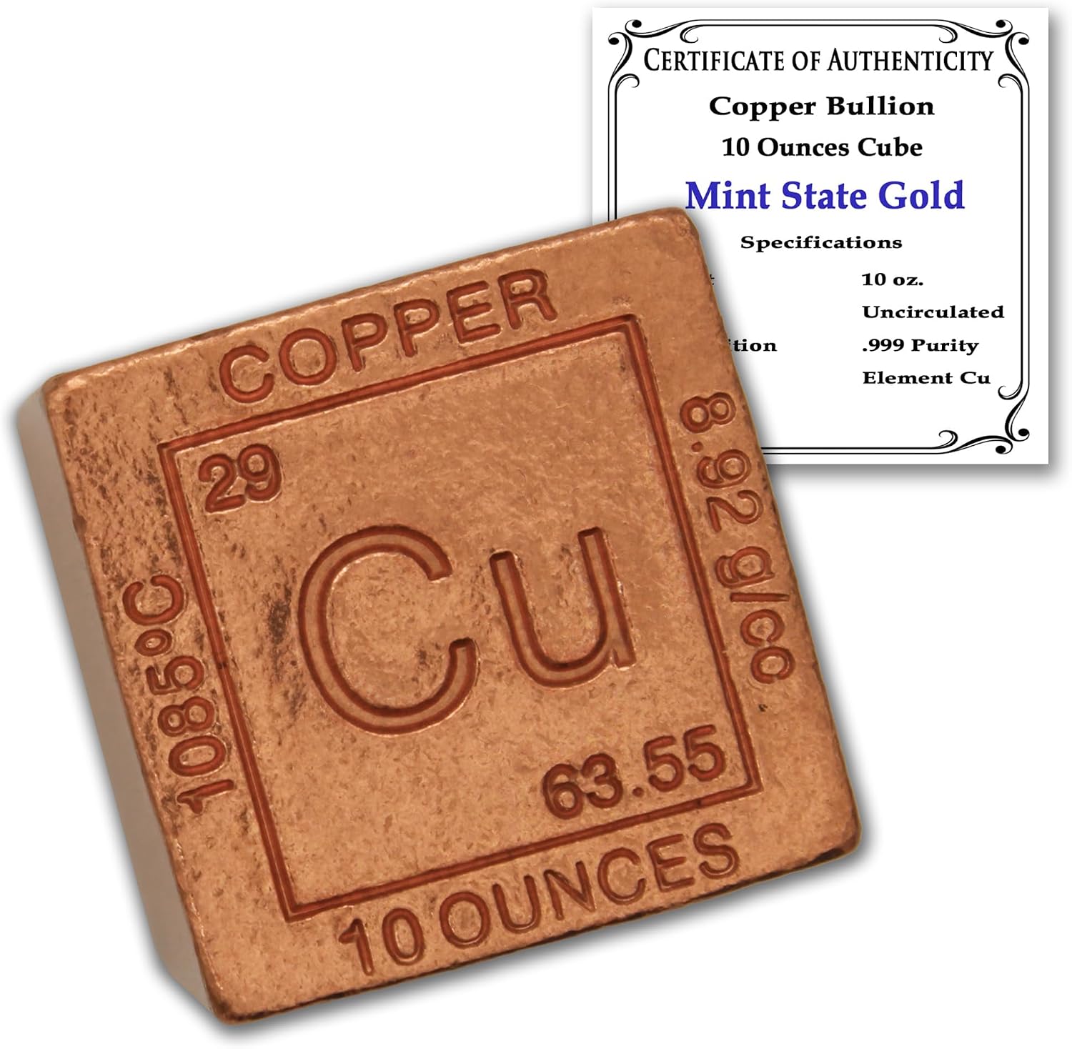 1 lb Copper Bar (Flat Style) .999 Pure Paperweight | Element Design with Certificate of Authenticity
