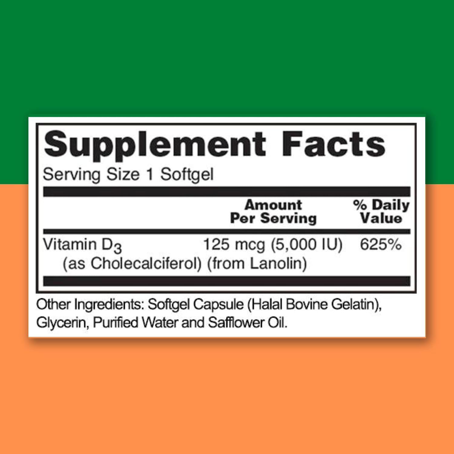 Zaytun Halal Vitamin D3 5000 IU, 6 Months Supply, Supports Bones, Healthy Muscle Function & Immune, Premium Vitamin D from Safflower Oil, Non-GMO