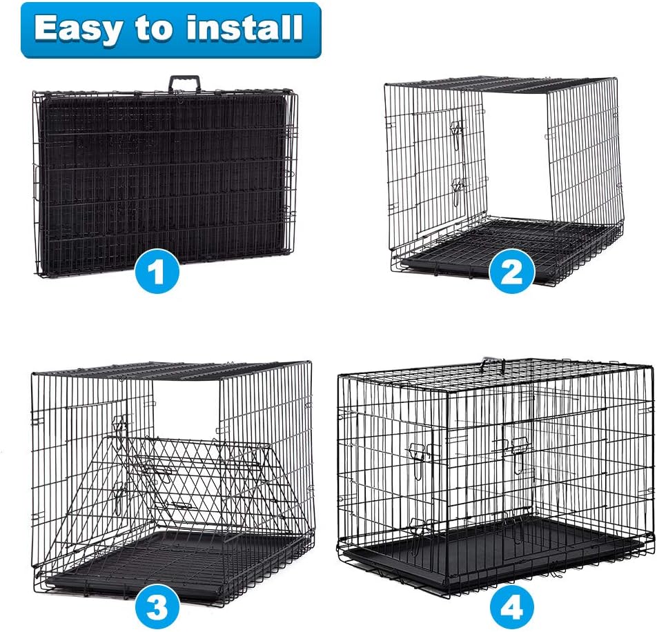 BestPet | Dog Crate | 48" | Black | Foldable Metal Kennel with Double Doors