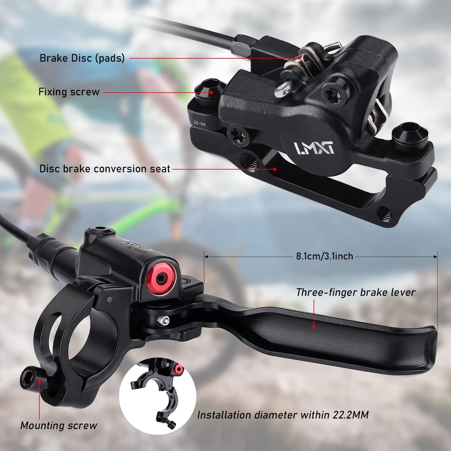 TOBWOLF MTB Cable Disc Brake Kit, Front Rear Calipers with 160mm Rotors