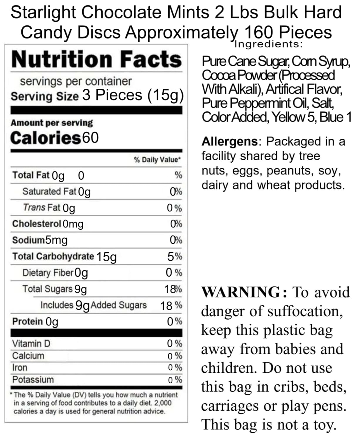 Starlight Chocolate Mints 2 Lbs Bulk Hard Candy Discs Approximately 160 Pieces