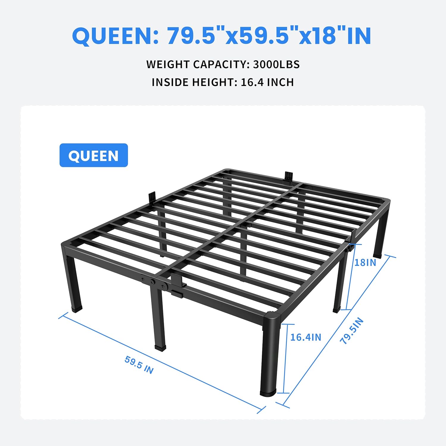 MAF 18 Inch Queen Bed Frames with Round Corner Legs Mattress Slide Stopper | No Box Spring Needed, Heavy Duty Metal Platform Bed Frame