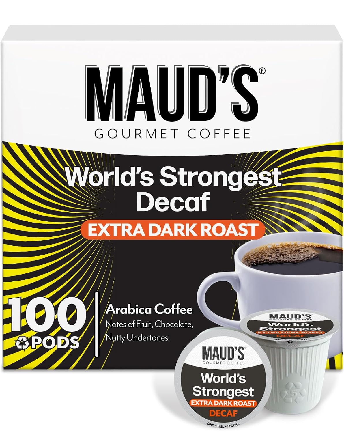 Maud’s Decaf Dark Roast Coffee Pods, 100ct | Decaffeinated Coffee in Single Serve Pods – Compatible with Keurig Coffee Makers