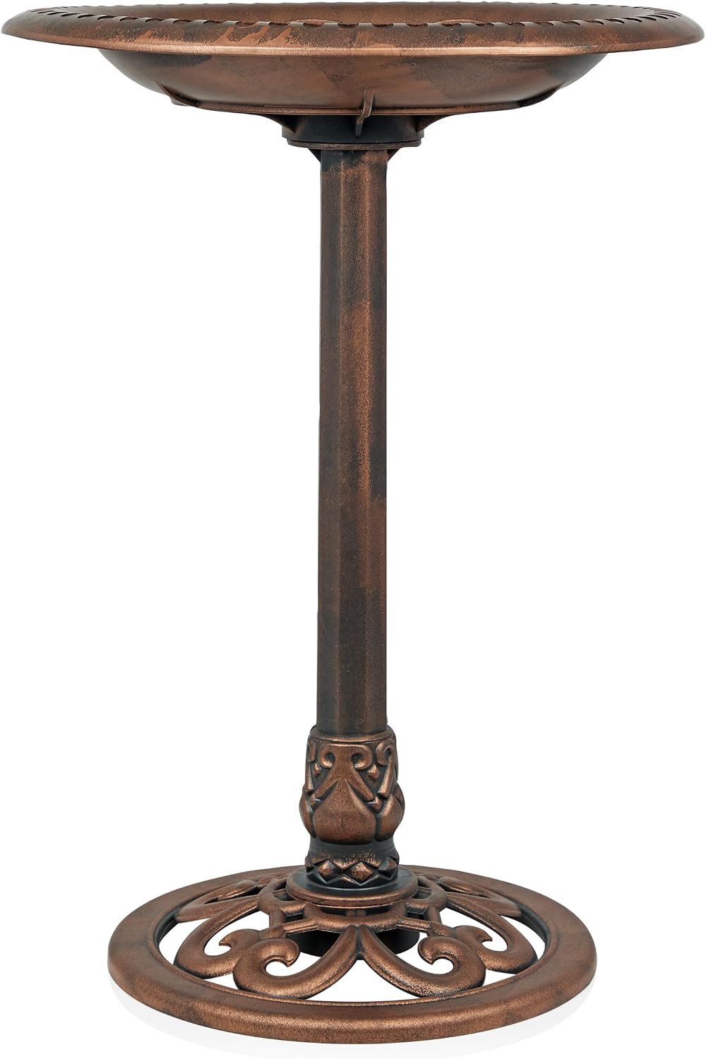 Alpine Corporation TEC116 Outdoor Aged Green Pedestal Birdbath with Scrollwork, 28" Tall, Green