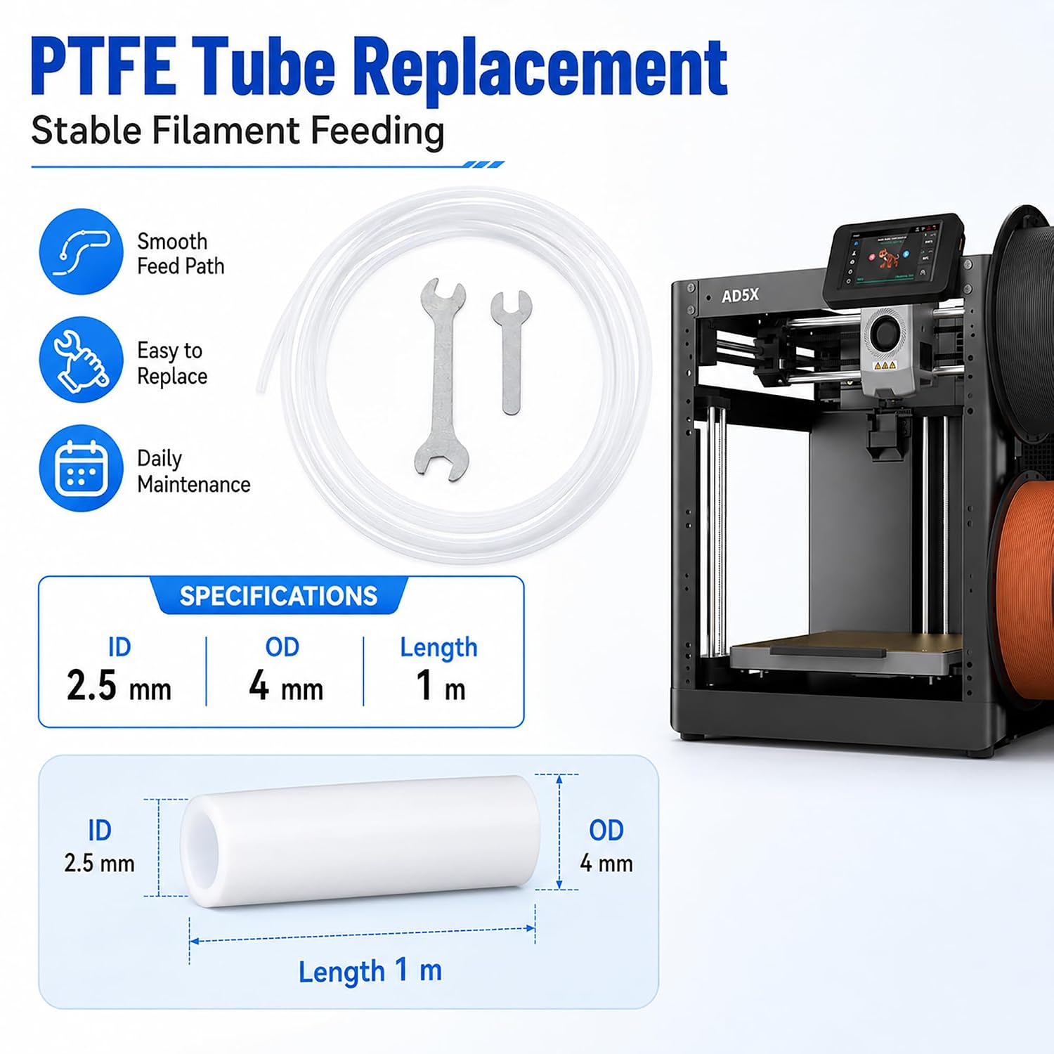 3D Printer Tool Kit for Flashforge AD5X, Nozzle Cleaning Accessories | Includes silicone socks, nozzle brushes, PTFE tube, clog poke, Allen keys