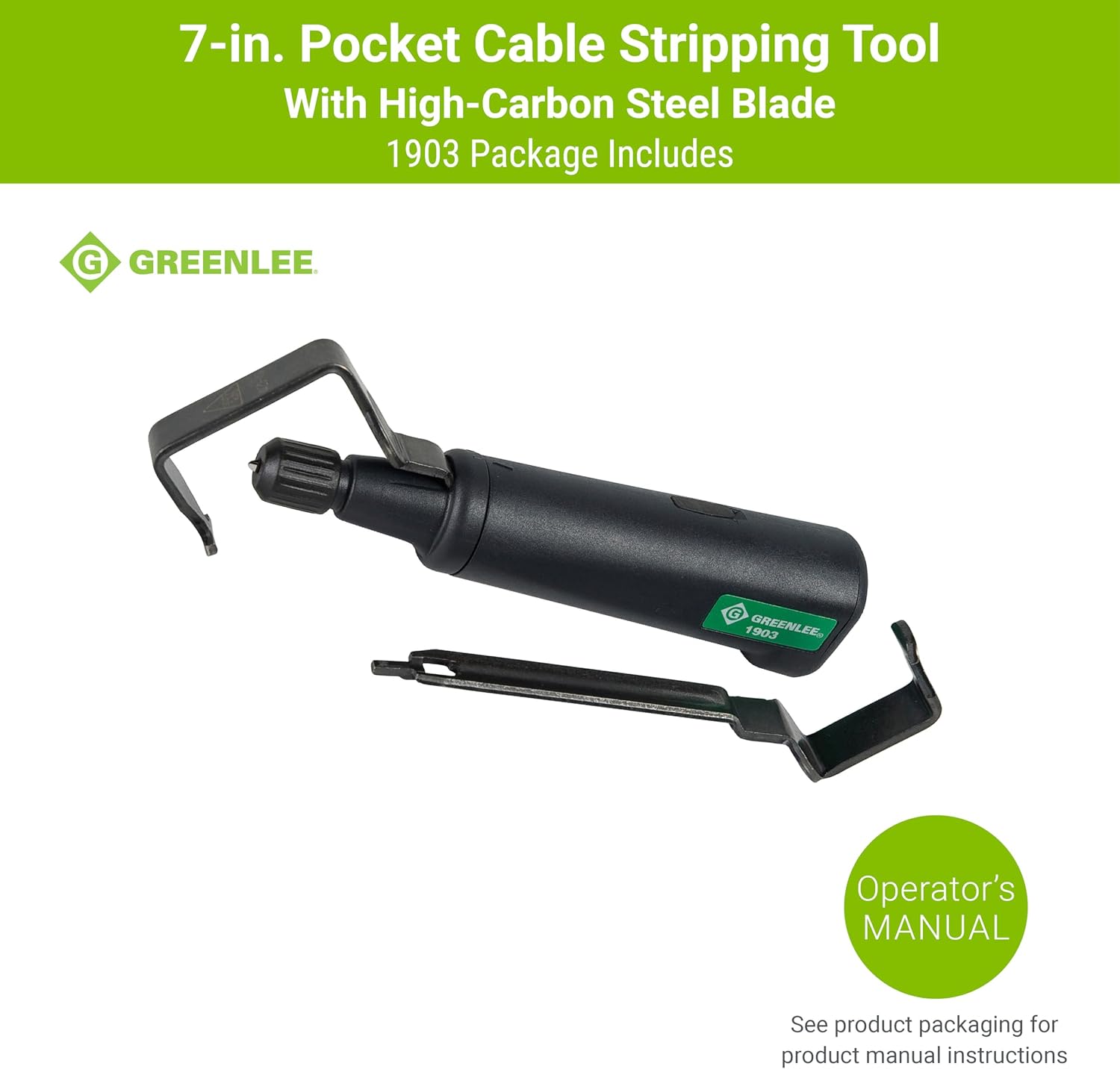 Greenlee 1903 7" Pocket Cable Stripping Tool with High-Carbon Steel Blade, 8 AWG - 1250 Kcmil