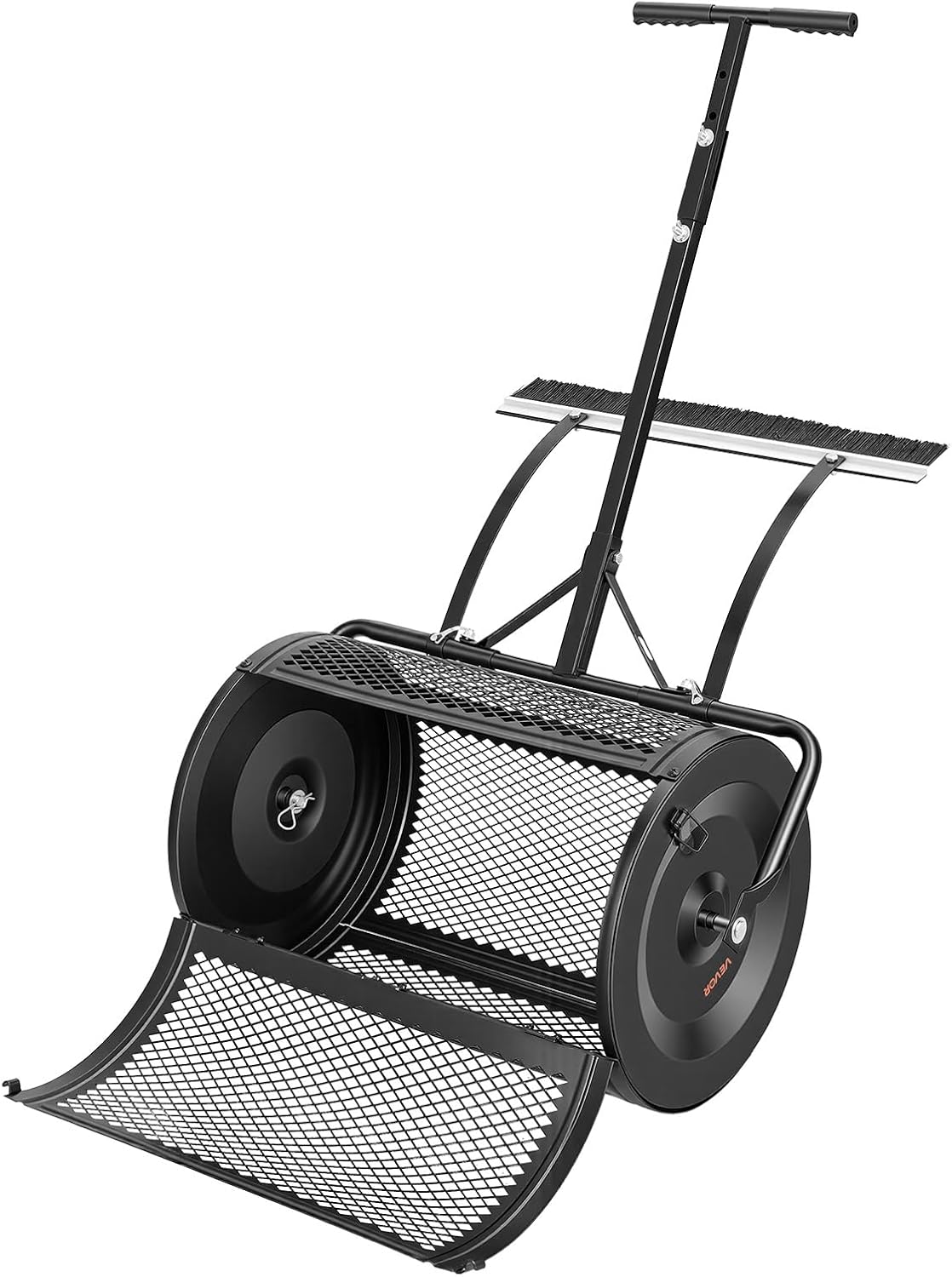 VEVOR Compost Spreader, 36" Wide Peat Moss Spreader with Push/Tow Handle, 4 Heights Adjustable, Powder-Coated Steel Garden Peat Moss Roller, Heavy Duty Grass Seed Roller for Planting Seeding, Black