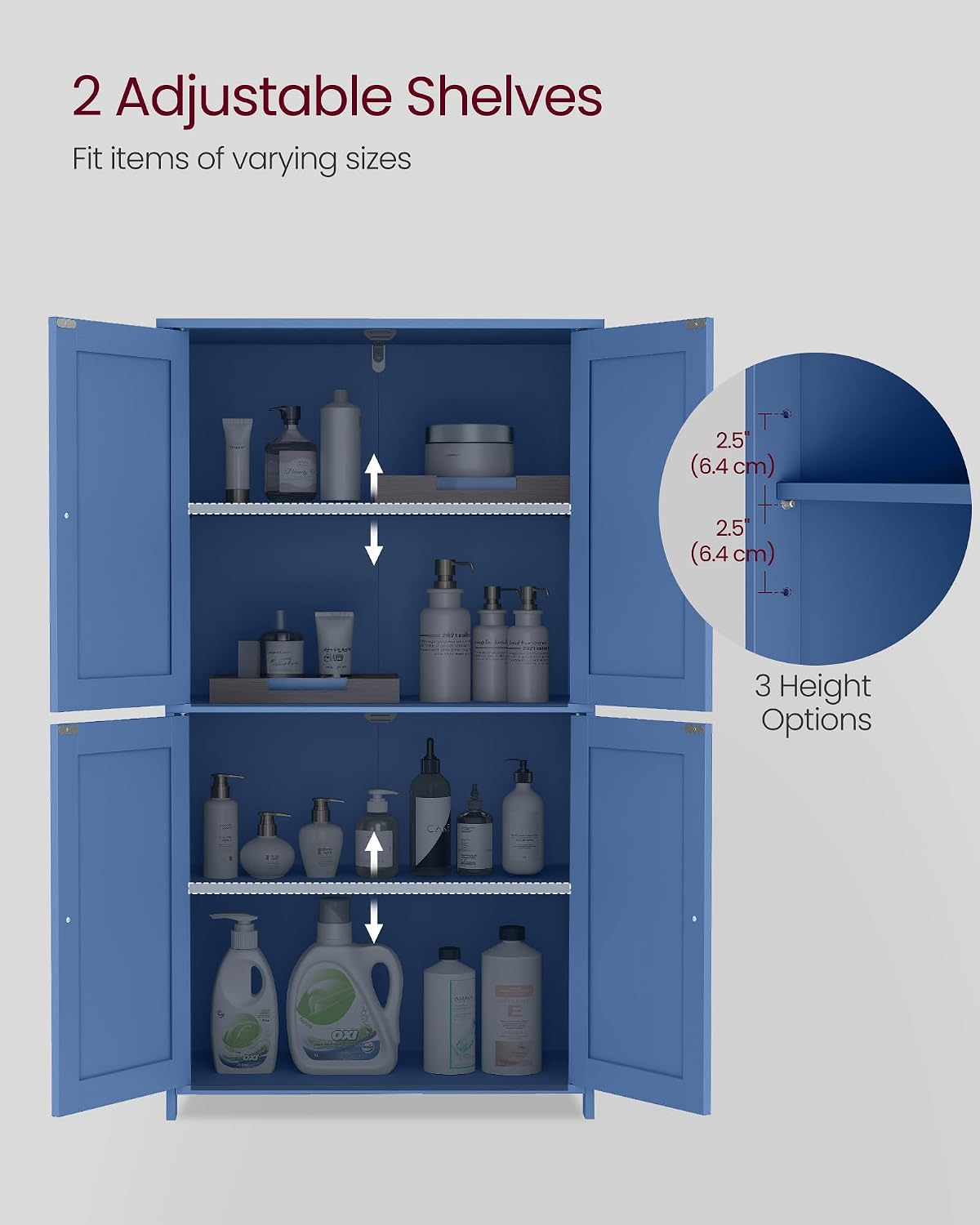VASAGLE Floor Storage Cabinet, Freestanding Storage Unit with 2 Adjustable Shelves, for Bathroom Living Room Dining Kitchen, 11.8 x 23.6 x 31.5 Inches, Cloud White UBCB60WV1