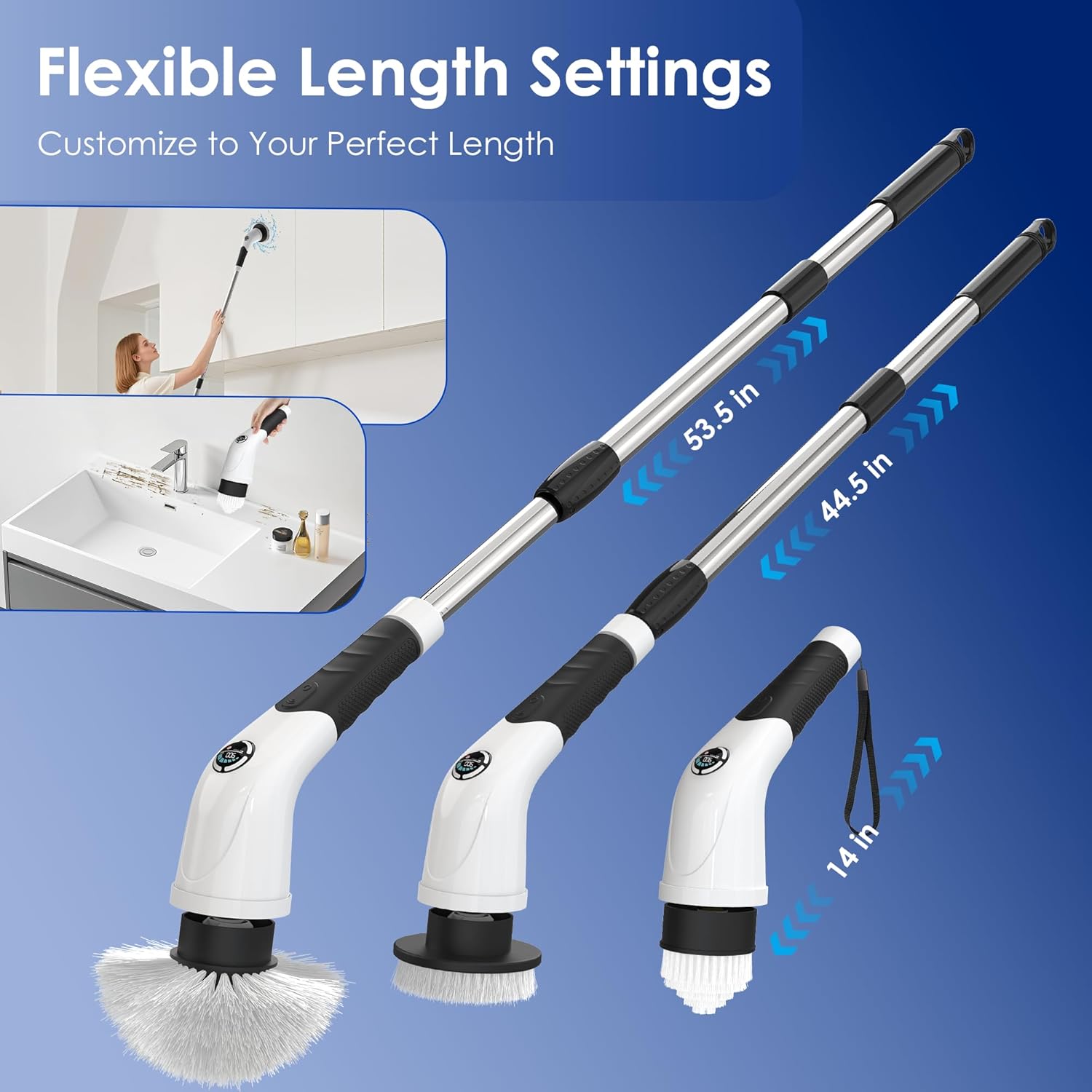 Cordless Electric Spin Scrubber, IPX7 Waterproof Rechargeable Power Cleaning Brush with 4000mAh Battery, 210min Runtime, 7 Brush Heads