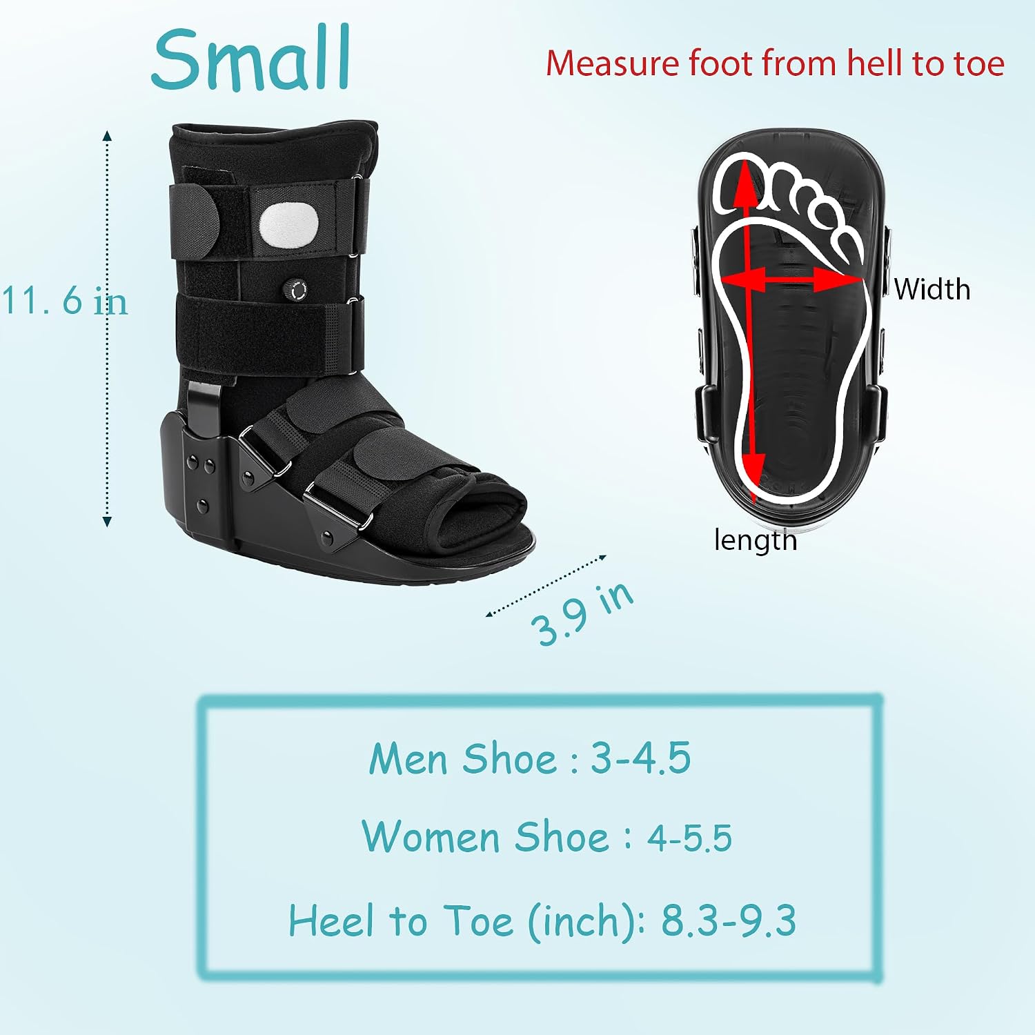 Medibot Advanced Walking Boot for Ankle Injuries & Fractures Adjustable Air Splint with Pump, Large Black, Fits Shoe Size 9.5-13.5'', Men and Women