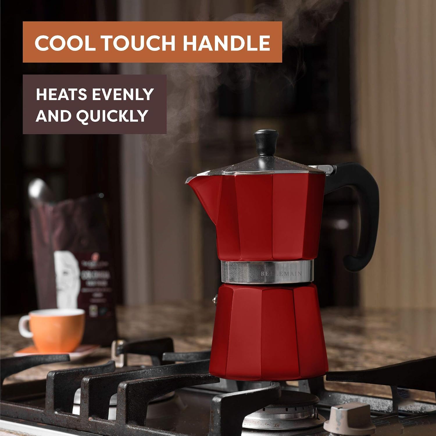 Bellemain Stovetop Espresso Maker, Italian Moka Pot, 6-Cup Silver | Classic aluminum design brews rich espresso at home or camping, with an easy-to-use and easy-to-clean design.