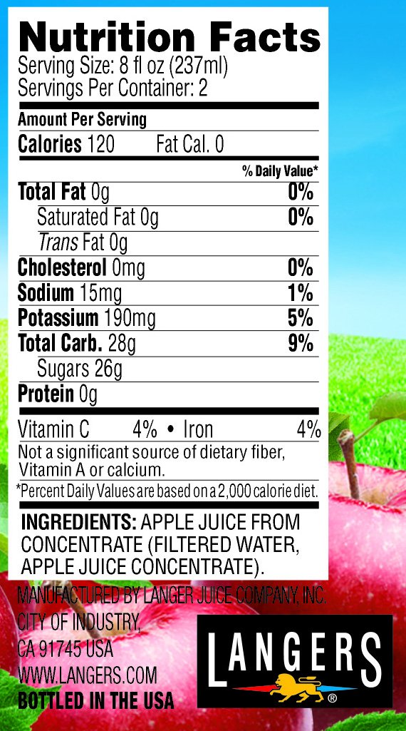 Langers 100% Apple Juice, 15.2 Fl Oz (Pack of 12)