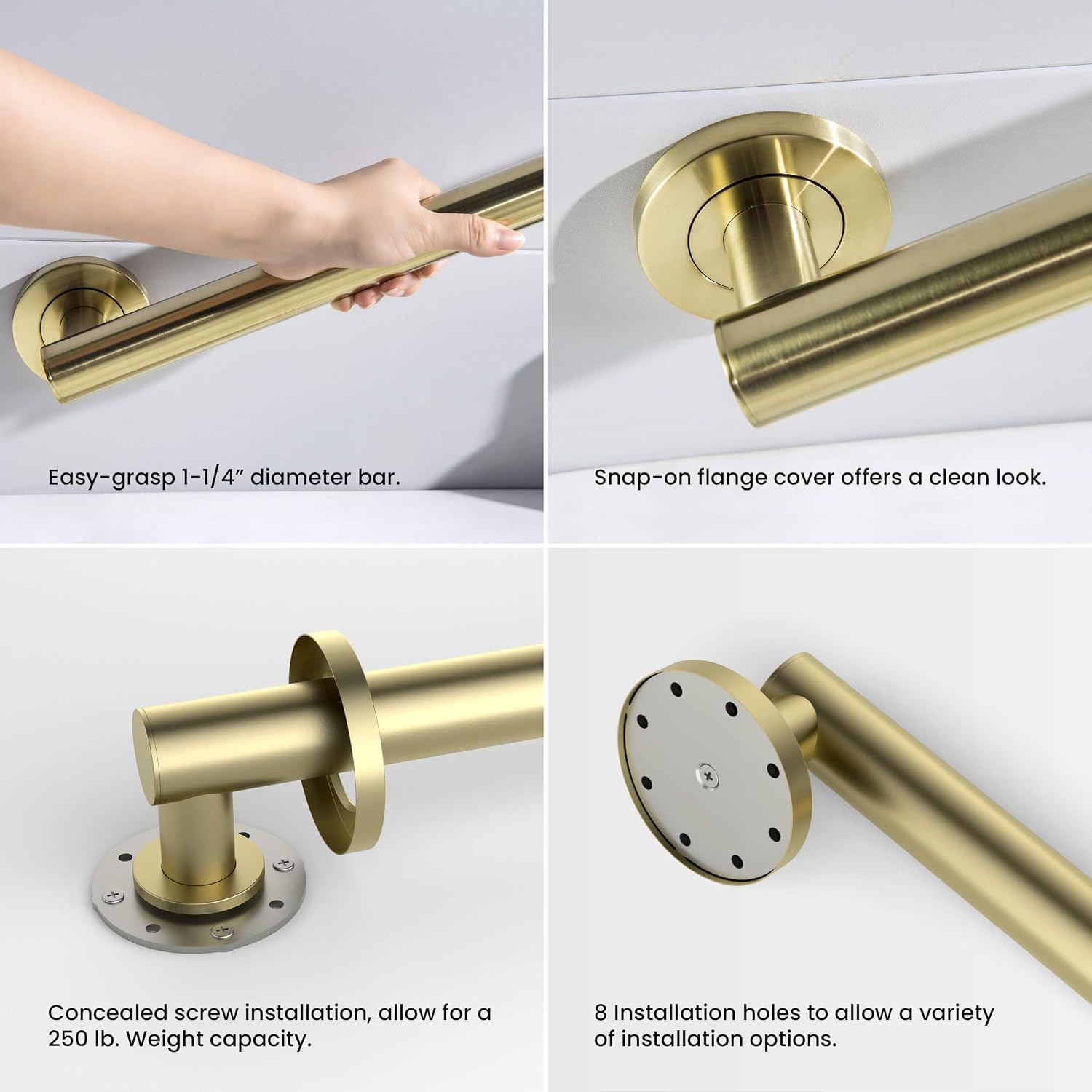 36 Inch Stainless Steel Bathroom Safety Grab Bar | Straight Shaped Grab Bar for Bathtubs and Showers, Shower Safety Grab Bars for Seniors, Wall Mounted Anti-Slip Support (Brushed Nickel, KGB1136)