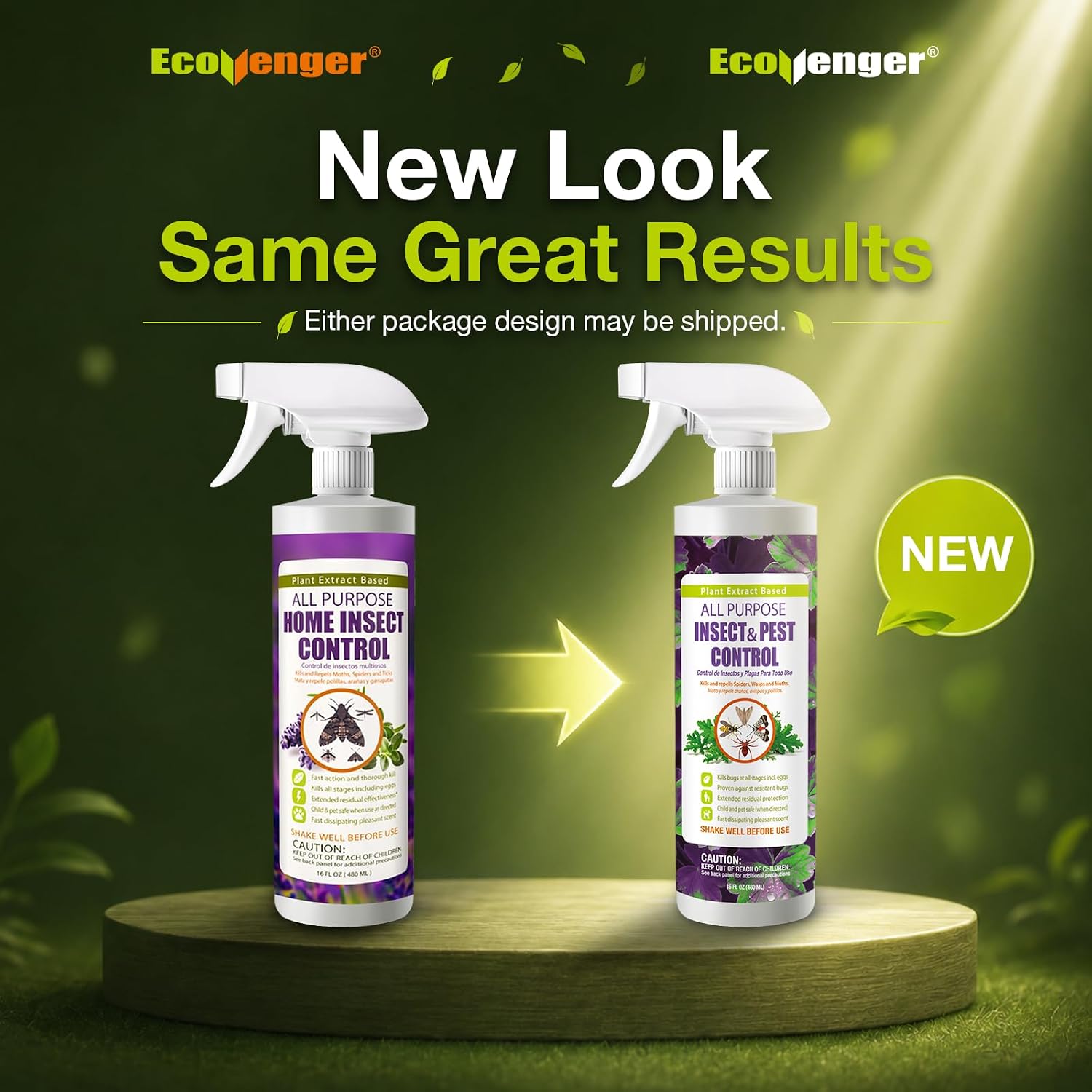 EcoVenger by EcoRaider All Purpose Insect Control 16 oz, Fleas, Fruit Flies, Gnats, Moths, Roaches, Spiders, Fast Kill, Lasting Prevention, Kill Eggs, Plant Extract Based & Non-Toxic, Child & Pet Safe