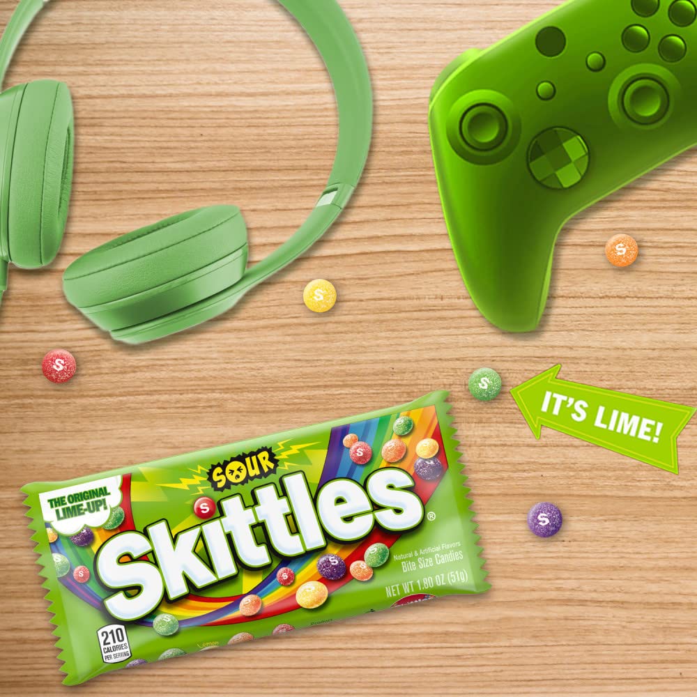 SKITTLES Sours Chewy Sour Candy Packs, Full Size Bulk Candy, Pack of 24 | Original Sour Chewy Candy, Individually Wrapped Full Size Packs