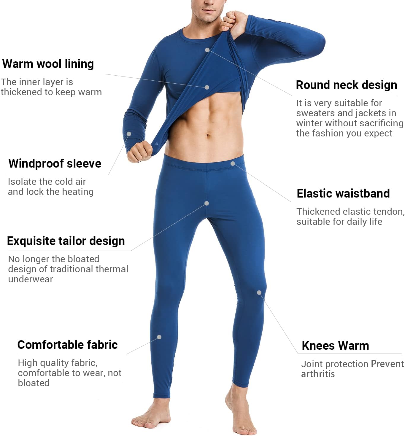 PISIQI Thermal Underwear Men Long Johns Set Ultra-Soft with Fleece Lined Base Layer Winter Skiing Warm Top & Bottom