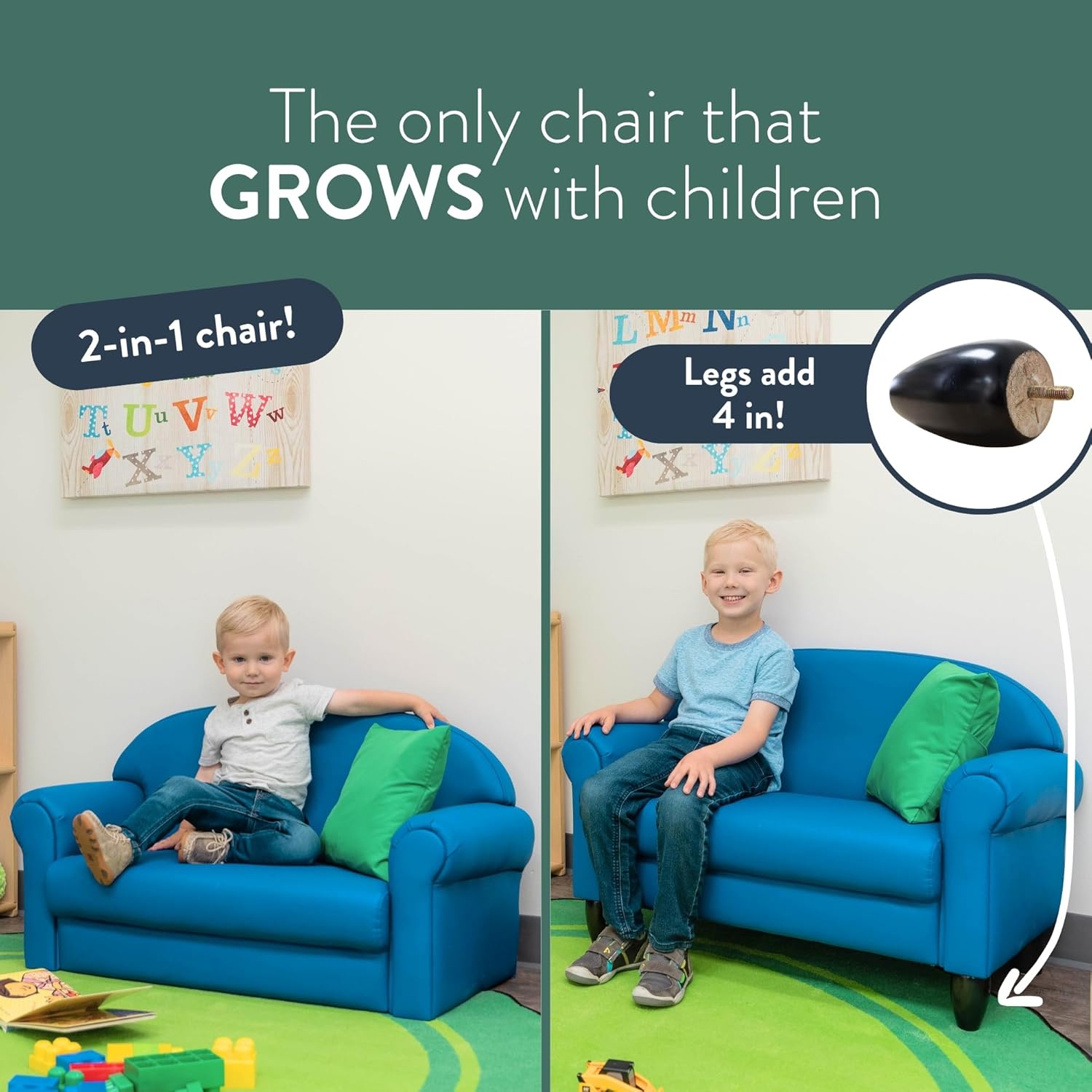 Children's Factory Upholstered Toddler Couch, Sofa, Deep Water