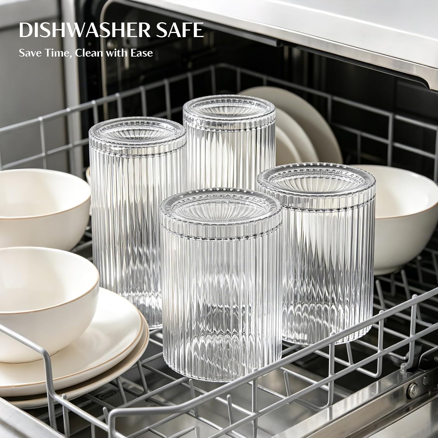 INSETLAN Set of 8 Vintage Glassware - 4 Highball Glasses 12 oz, 4 Rocks Glass Cups 14 oz, Ribbed Glassware Cocktail Glasses, Ideal for Wine, Juice