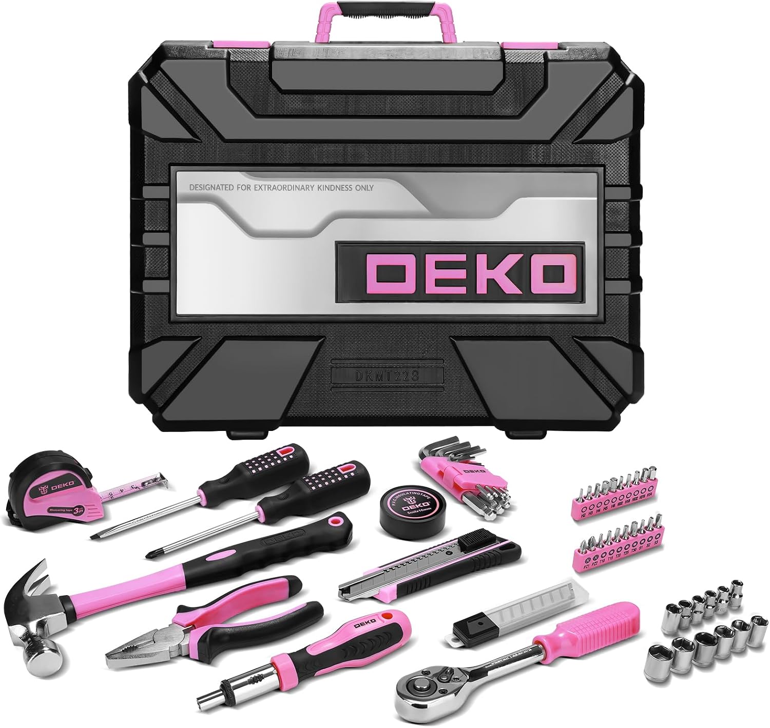 DEKOPRO 228 Piece Socket Wrench Auto Repair Tool Combination Package Mixed Tool Set Hand Tool Kit with Plastic Toolbox Storage Case