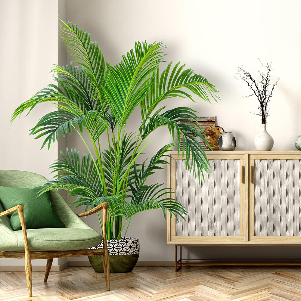 Worth Garden 4ft Artificial Areca Palm Plant, Fake Cane Palm Silk Tree Indoor Outdoor, Dypsis Lutescens