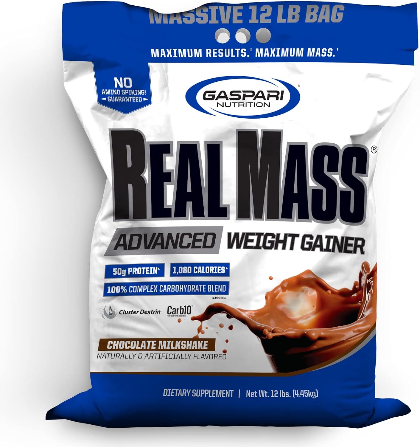 Gaspari Nutrition Real Mass: Advanced Weight Gainer, Protein and Complex Carb Blend, 50g Protein, 16g EAAs, Gluten-Free, 12 lbs (Vanilla Milkshake)