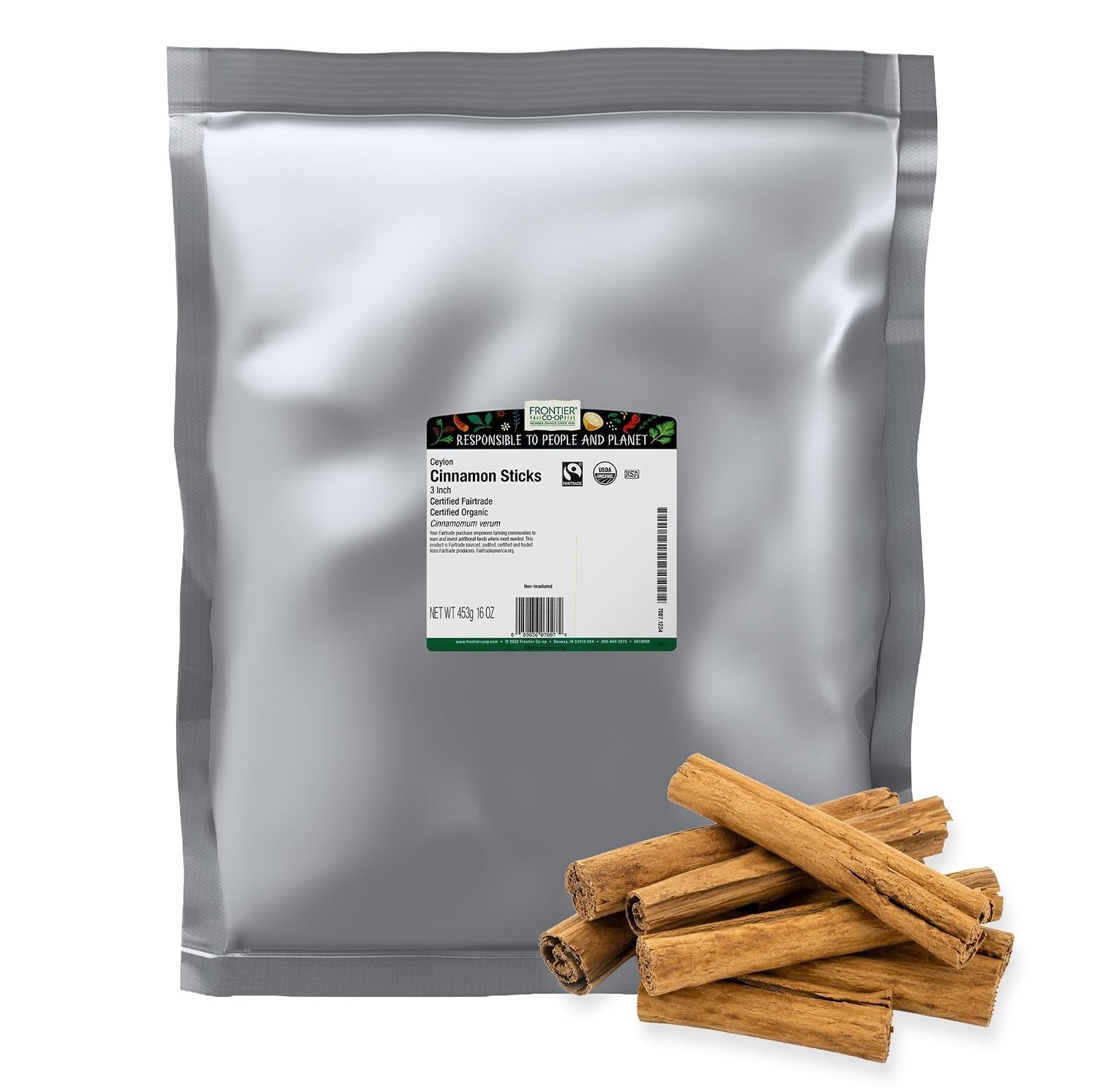 Frontier Co-op Organic 3" Ceylon Cinnamon Sticks, 1lb - Bulk Cinnamon Sticks for Crafts, Drinks, Holiday Recipes, Cinnamon Powder and More