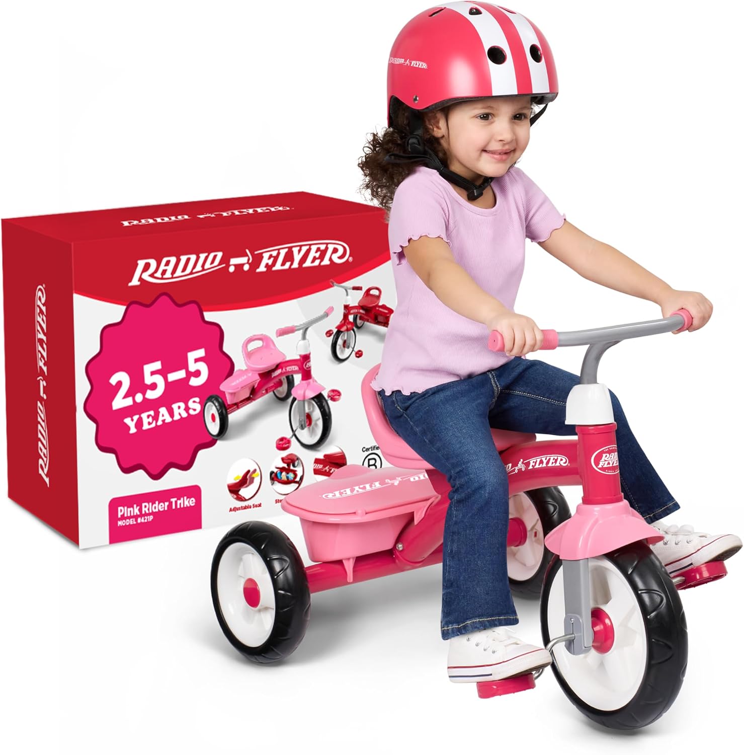 Radio Flyer Red Rider Trike, for Ages 2.5-5, Toddler Tricycle | Quiet Ride Wheels, Comfort Grip Handlebars, Easy Carry Seat Handle, Covered Storage Bin, (Amazon Exclusive)
