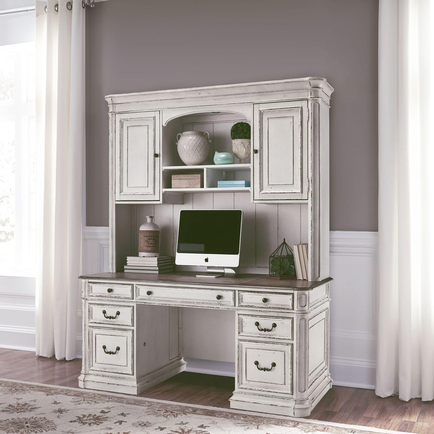 Liberty Furniture Industries Magnolia Manor Lift Top Writing Desk, W56 x D28 x H30, White