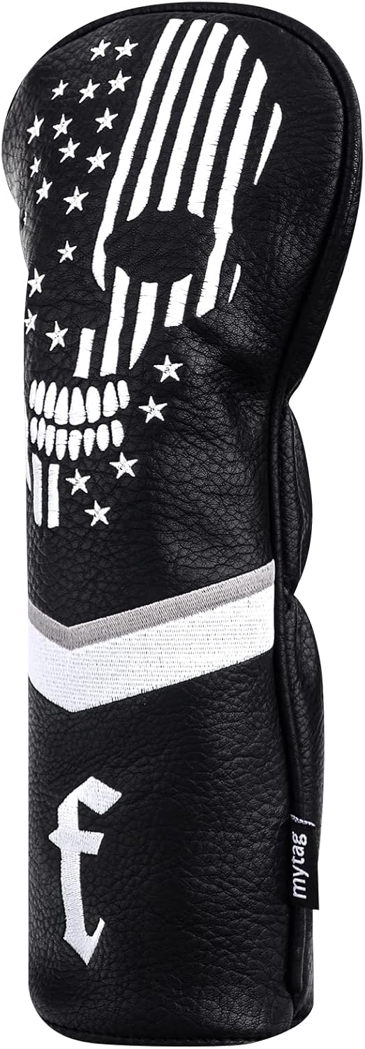 Skull Golf Head Covers Black Synthetic Leather Skeleton Golf Headcovers Set