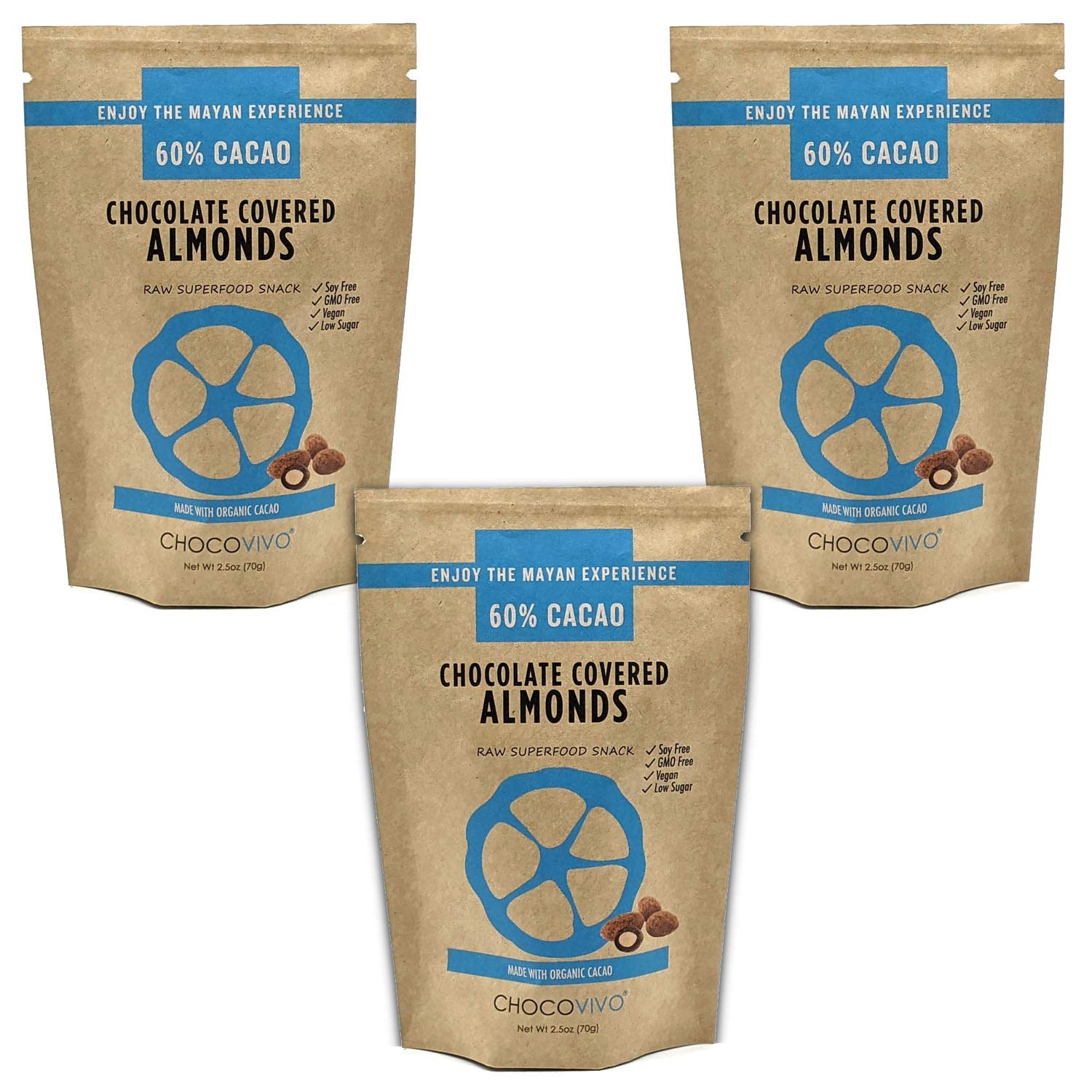 ChocoVivo Dark Chocolate Covered Raisins 70% Cacao, Superfood Snack - Paleo + Keto Friendly, 2.5 Ounces - 3pack