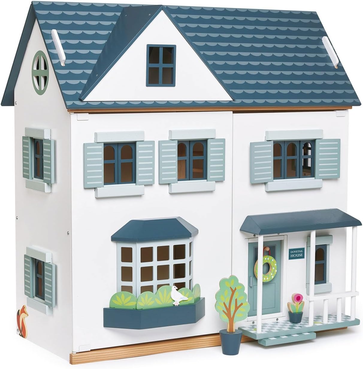 Tender Leaf Toys - Dovetail House - Large Luxury 27.36" Tall 3 Story Doll House with 6 Rooms - Gender-Neutral Dollhouse - Encourage Creative and
