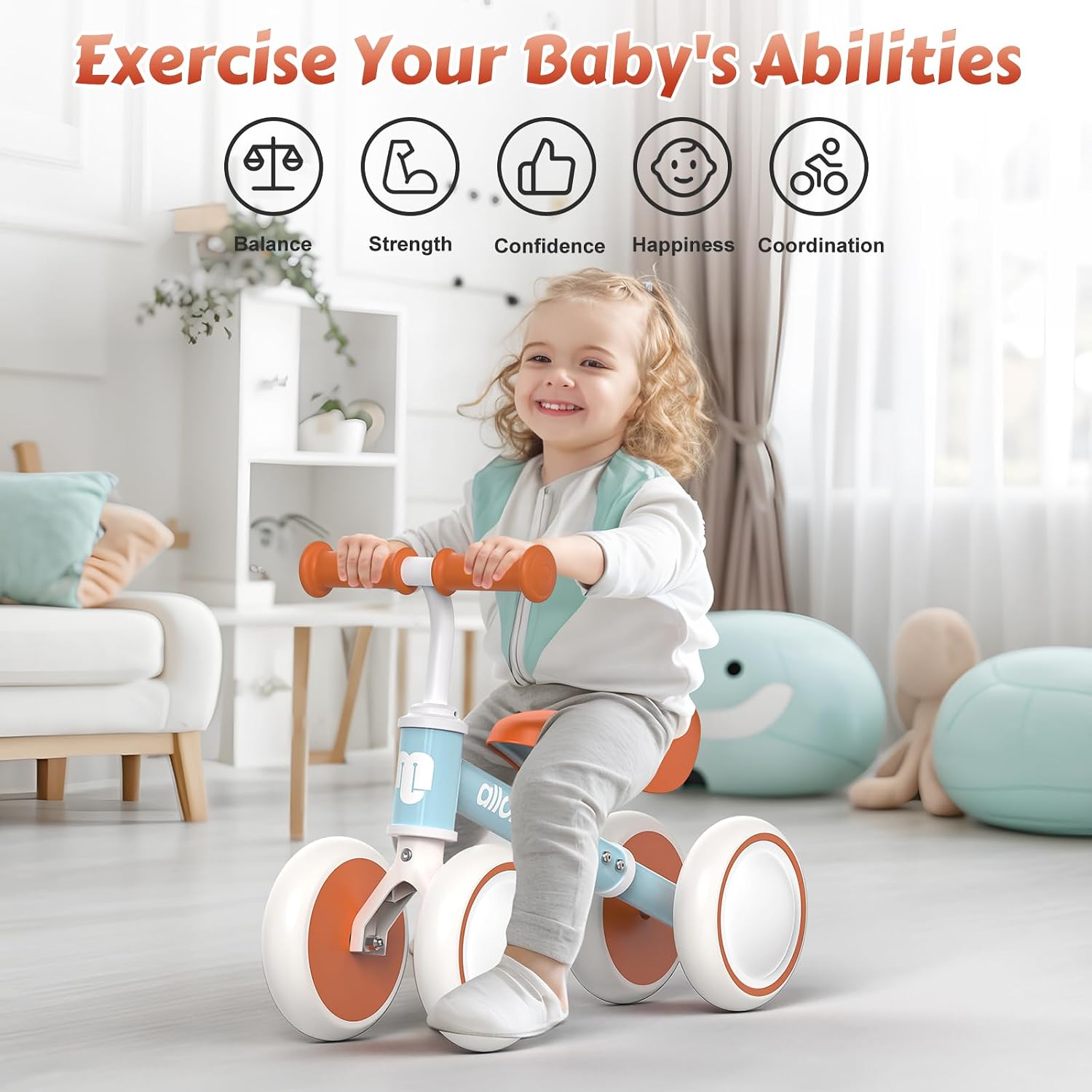 Baby Balance Bike, Cute Toddler Bikes 12-36 Months Gifts for 1 Year Old Girl Bike to Train Baby from Standing to Running with Adjustable Seat Silent & Soft 3 Wheels