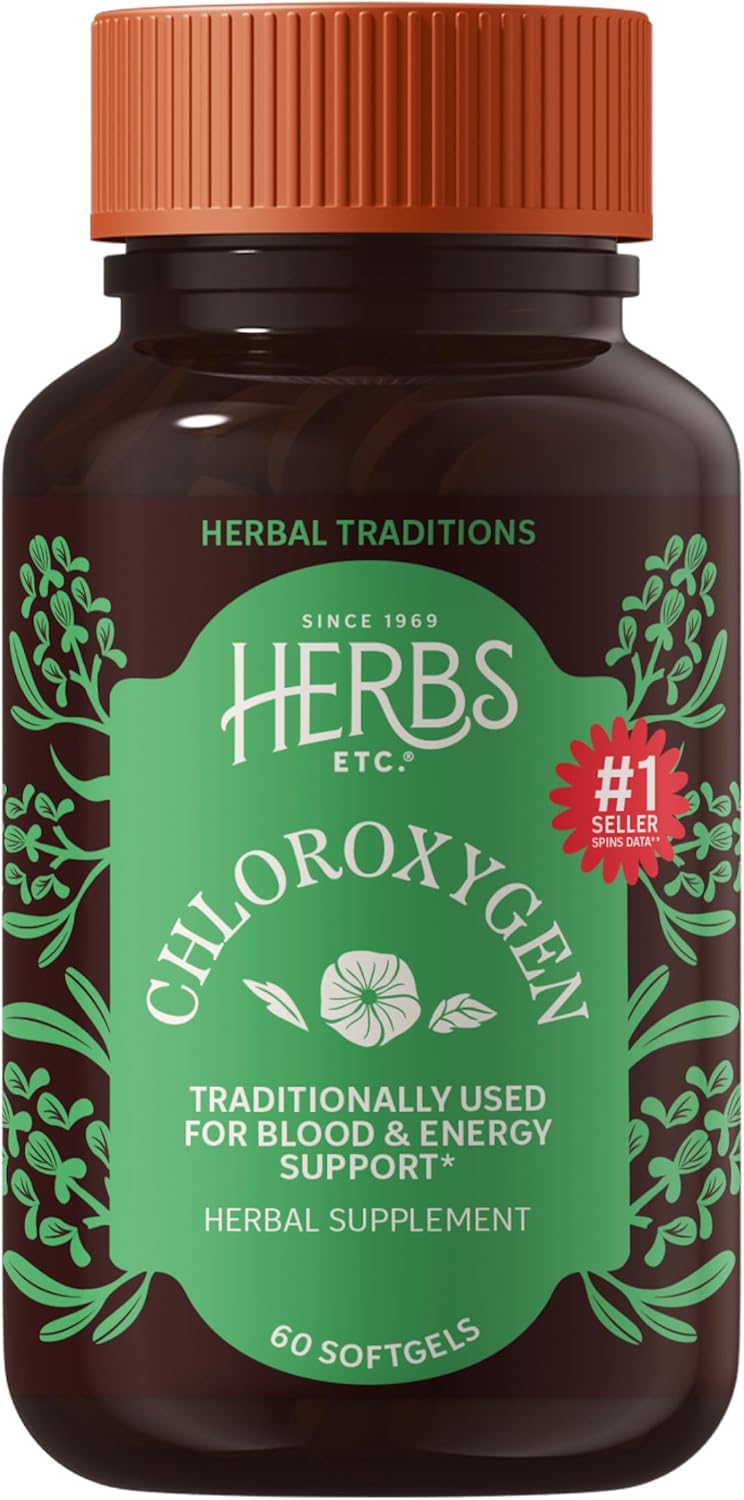 Herbs Etc. ChlorOxygen Chlorophyll Concentrate Softgels - High-Potency Chlorophyll for Detoxification Support - Deodorizing - Skin, Gut & Energy Support - 60 Count (60 Servings)