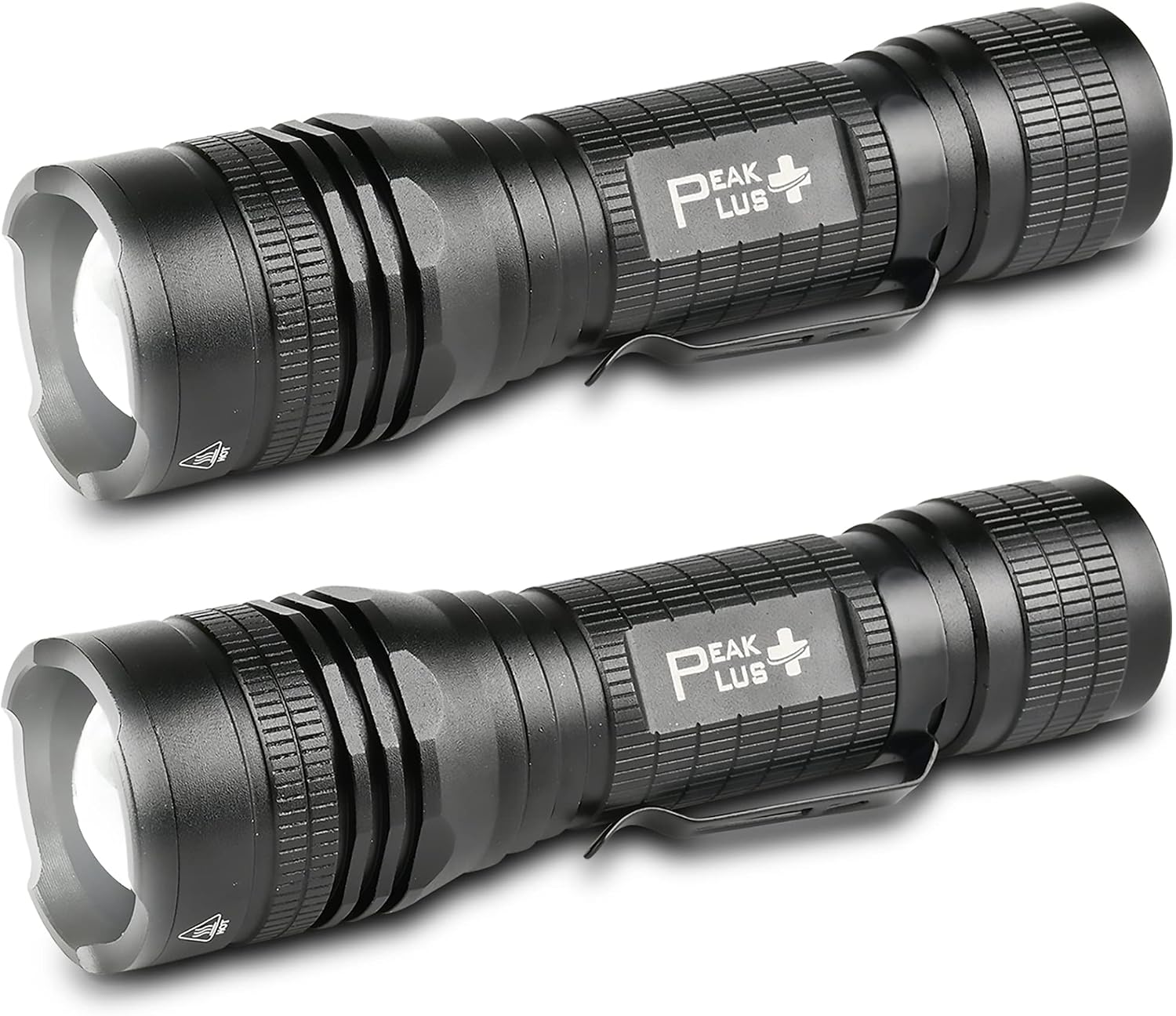 PeakPlus LED Tactical Flashlight PTAC1000 [2 Pack] - Single Mode, High Lumen, Zoomable, Water Resistant, Flash Light - Camping, Outdoor, Emergency