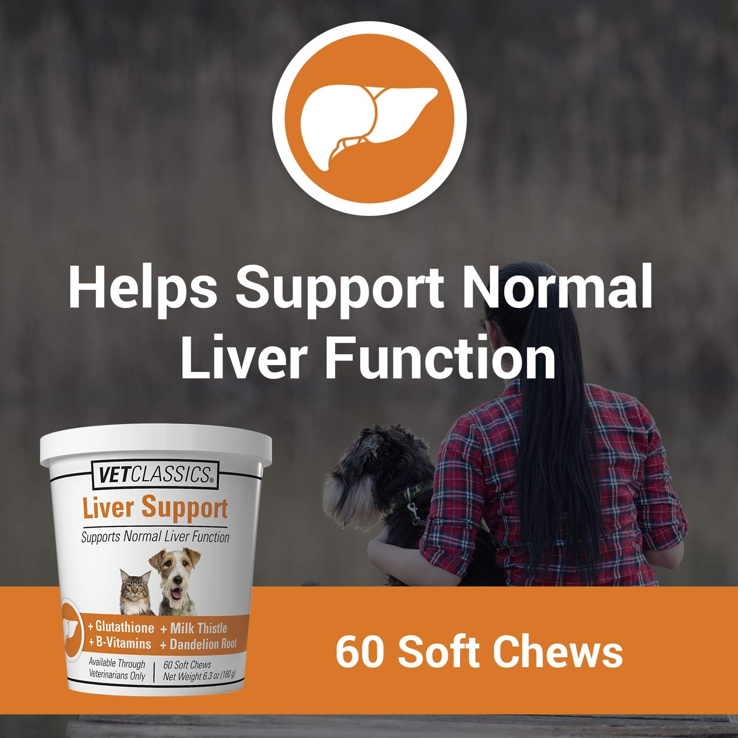 Liver Support Pet Health Supplement for Dogs, Cats – Liver Functions – B-Vitamins, Glutathione, Milk Thistle – Soft Tablets, Chews – 60 Chewable Tablets