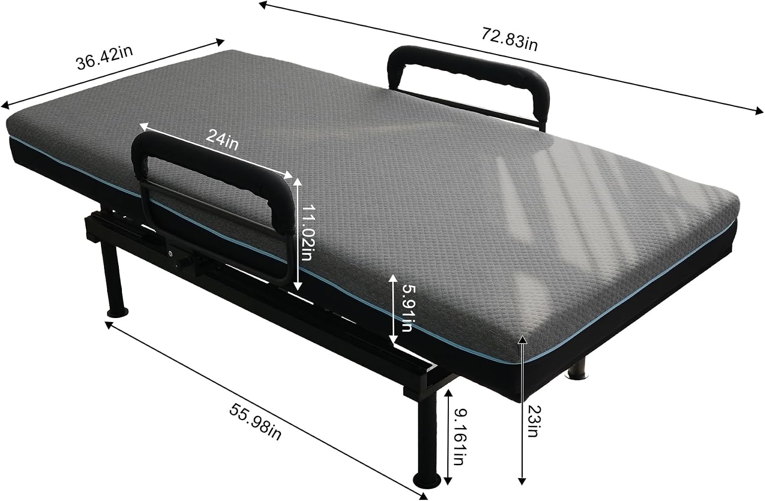 Electric Lift Bed for Elderly, Remote Control Adjustable Bed with 5.91" Mattress, Quiet Motor and Removable Tray, Zero Gravity Position Bed Frame Suitable for Hospital/Home Care