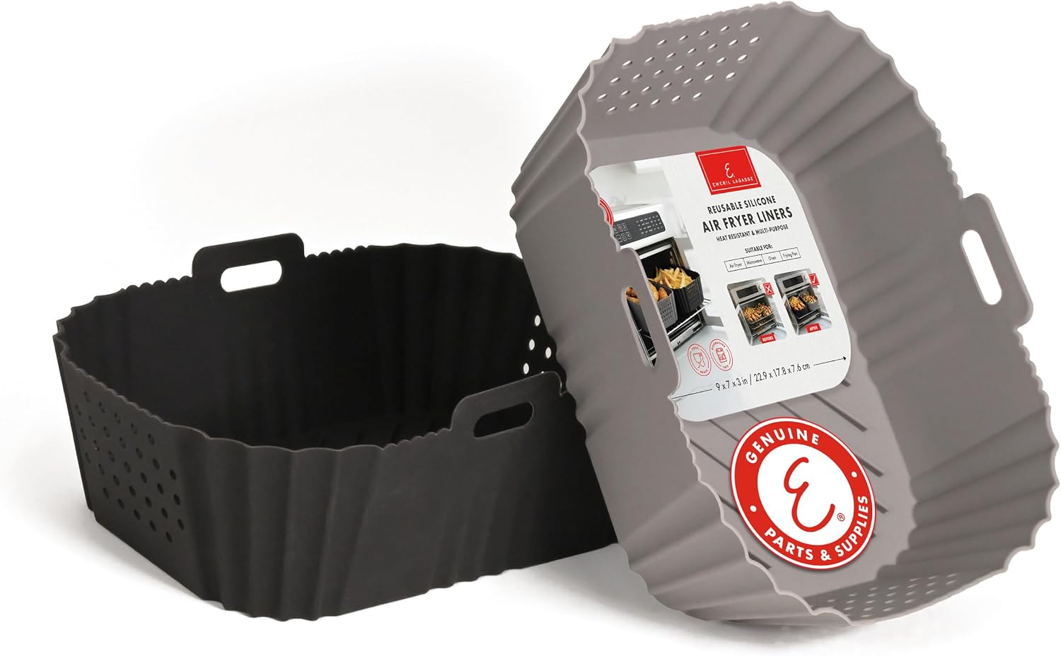 Reusable Silicone Air Fryer Liners for Emeril Lagasse Air Fryer Oven – Non-Stick Reusable Air Fryer Basket Liners – Dishwasher Safe – 9 x 7 x 3 Inch – 2 Pack – Black