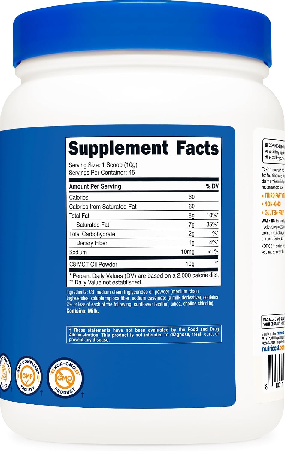 Nutricost C8 MCT Oil Powder 1LB (16.2oz) - 95% C8 MCT Oil Powder