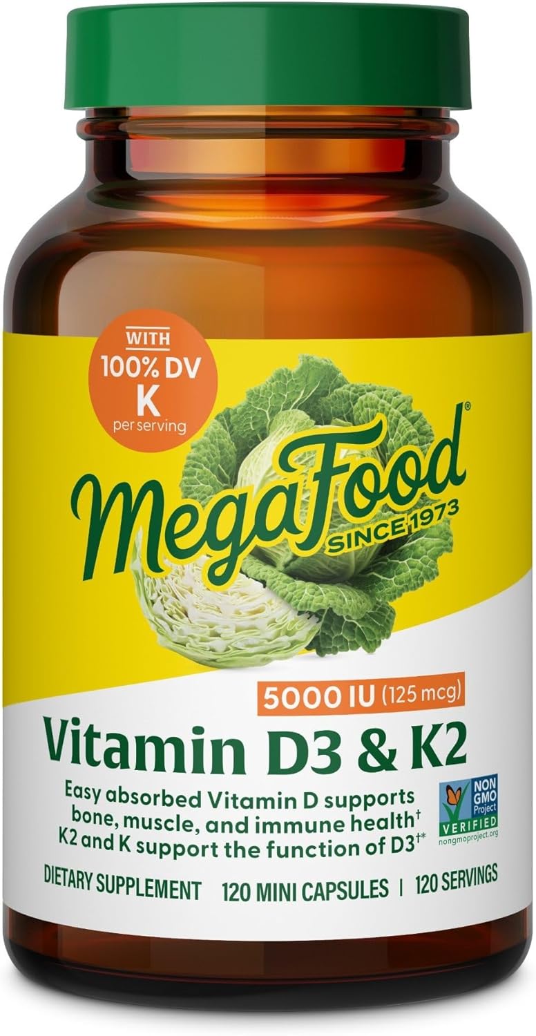 MegaFood Vitamin D3 & K2 5000 IU (125 mcg), 60 Mini Capsules
