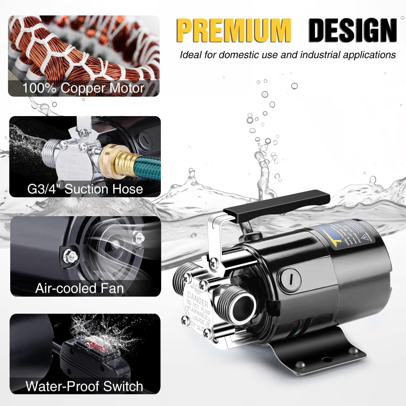 Water Transfer Pump, 115V 1/10HP 330GPH Electric Utility Water Pump with 6ft Water Hose Kit, Portable Small Water Pump For Pool Draining, Removing Water From Rain Barrel, Aquariums, etc.